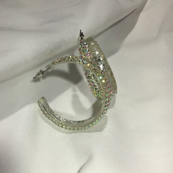 Iridescent Gemstone Lined Hoops (UC3) - Picture 3 of 7